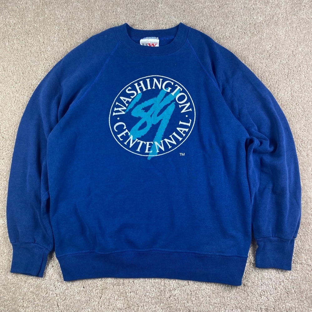 Vintage 1989 Washington Centennial Sweatshirt Mens Large Blue Bassett Walker USA